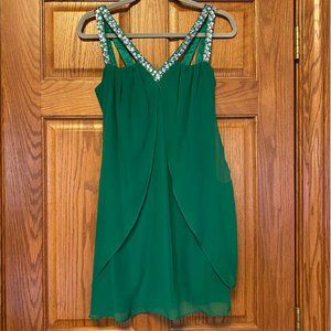 Hailey Logan by Adrianna Papell Emerald Green Dress with Sequined V-Neck